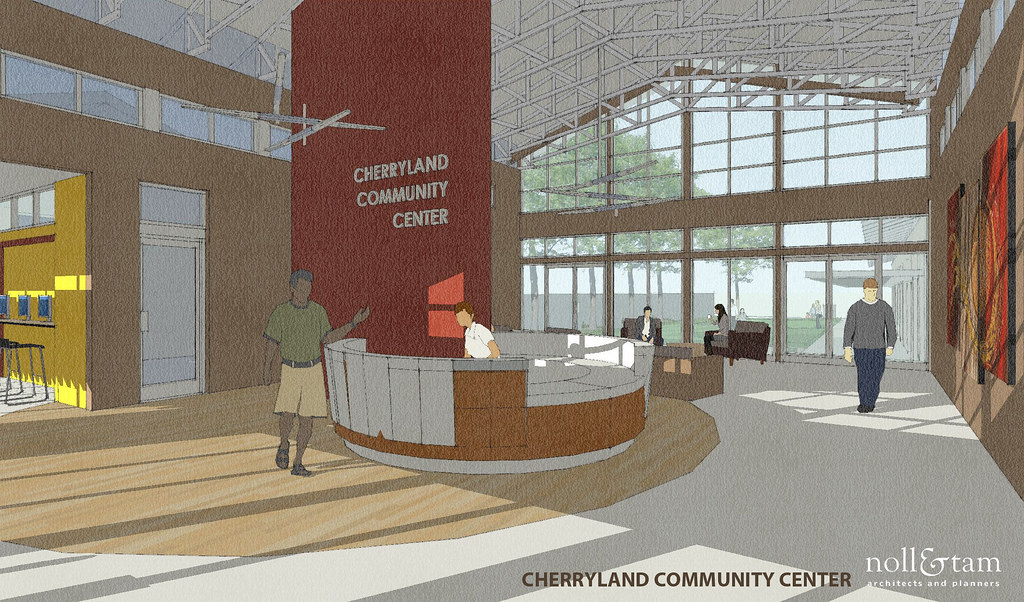 Rendering of Cherryland Community Center. Photo links to photo album that opens in a new window.